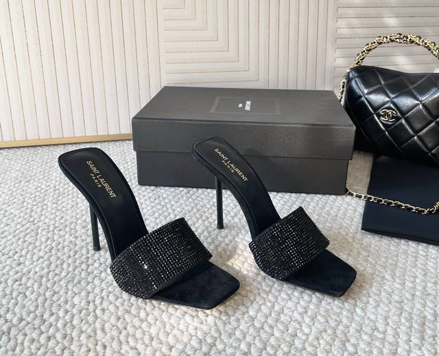 Saint Laurent*Ysl Saint Laurent New Arrival Square-Toe Full-Diamond High-Heel Sa