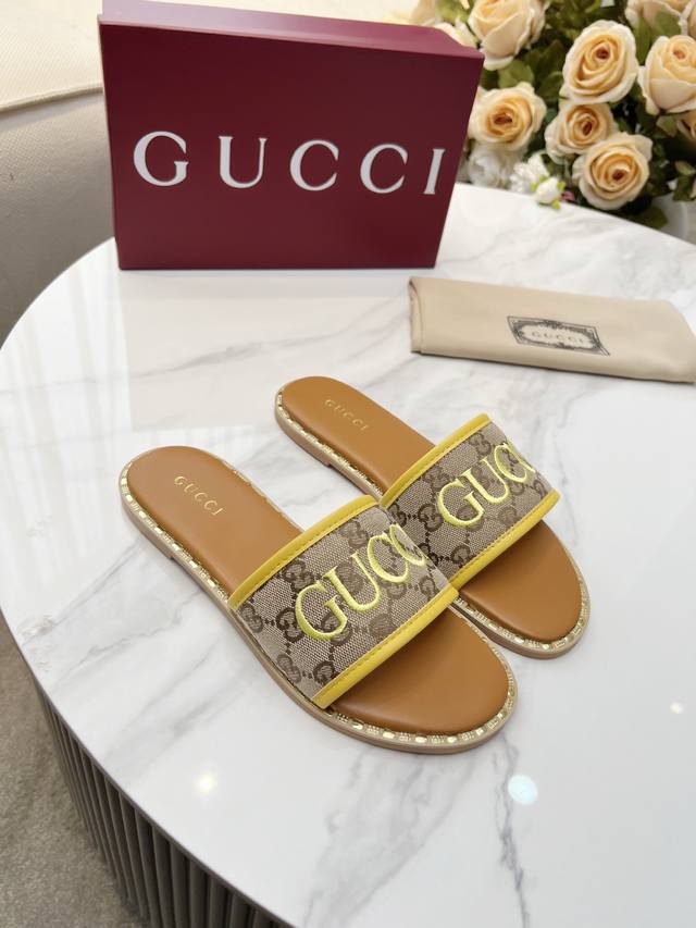 Guccl, 2025 Spring/Summer New Casual Women's Embroidered Double G Sandals, Sizes