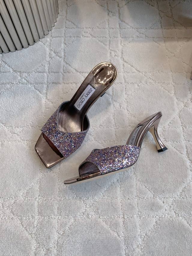 Sequin And Crystal Jimmy Cho*New High-Heel Sandals Simple Design Classic And Ele