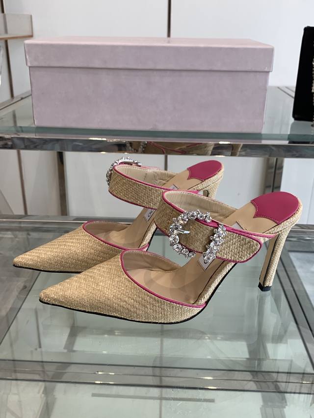 Jimmy Choo 25Ss Spring/Summer New Arrival Woven Pointed-Toe High-Heel Slippers T