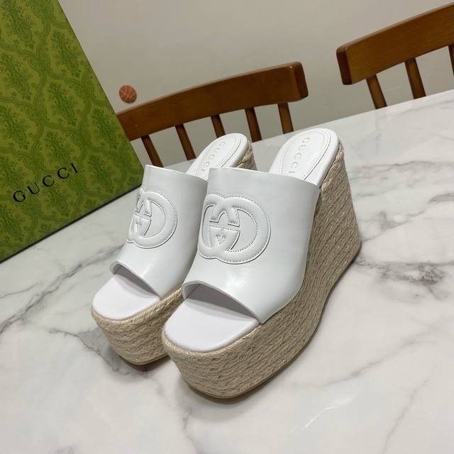 White Gucci Summer Wedge Sandals, Stylish And Fashionable, Comfortable And Durab