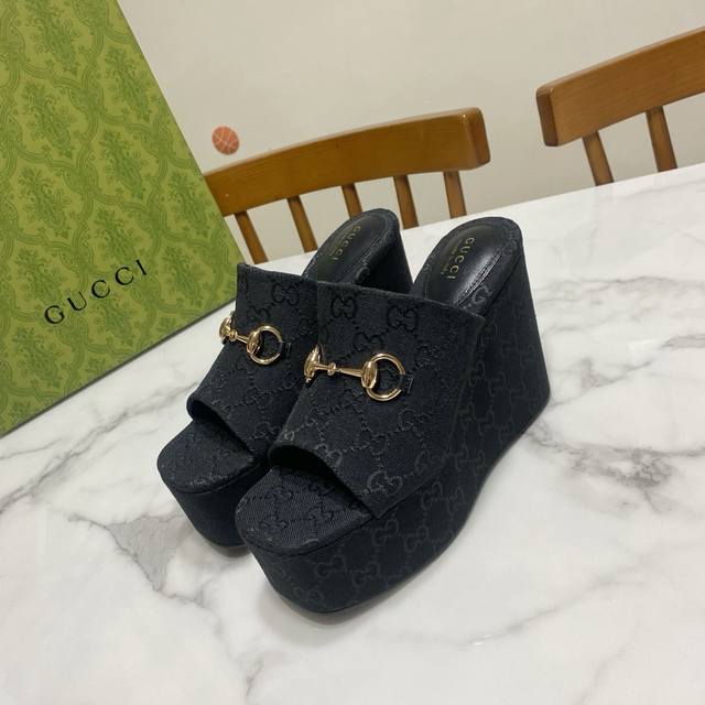 Black Gucci Summer Wedge Sandals, Stylish And Fashionable, Comfortable And Durab