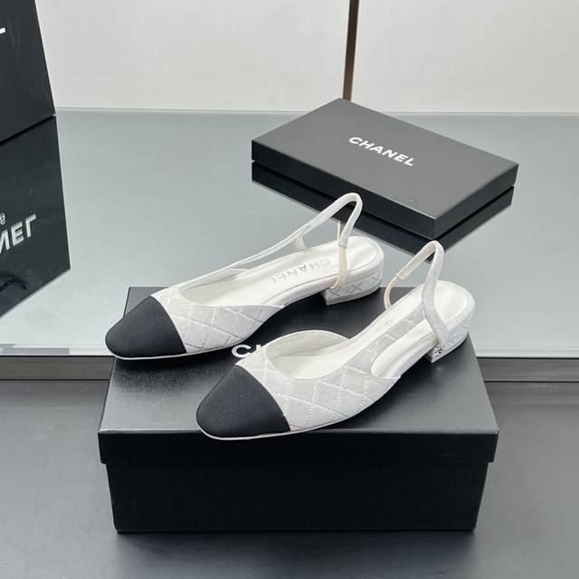 Featured Style Chanel-Inspired Slingback Classic Series Patchwork Chunky Heel Sa
