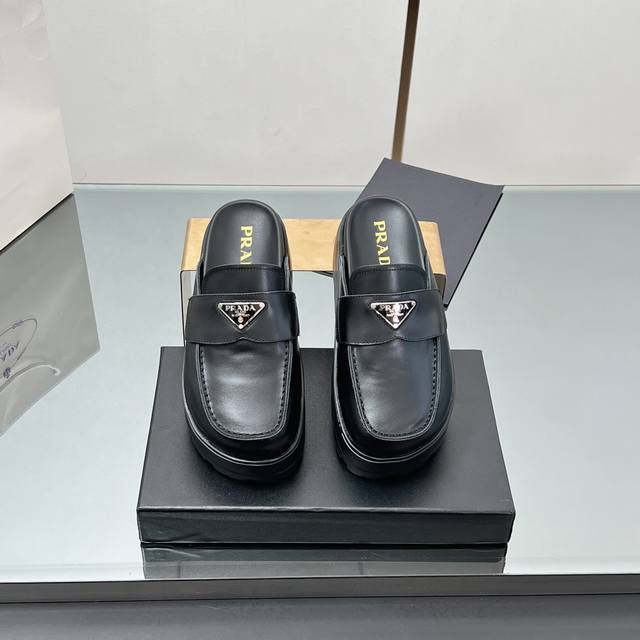 Featured Style Prada New Arrival One-Step Thick Sole Buckle-Front Half-Slip-On T