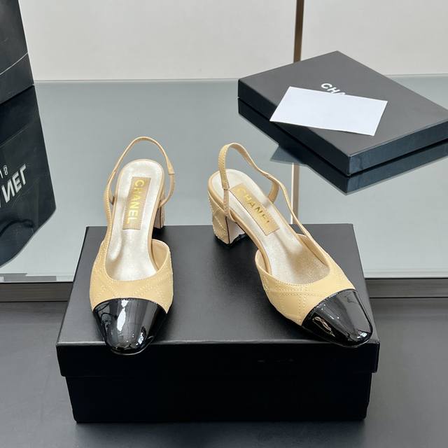 Featured Style Chanel-Inspired Slingback Classic Series Patchwork Chunky Heel Sa