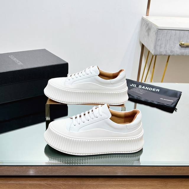 High Version Jil Sander Classic Thick-Soled Cookie White Sneakers Best-Seller: M