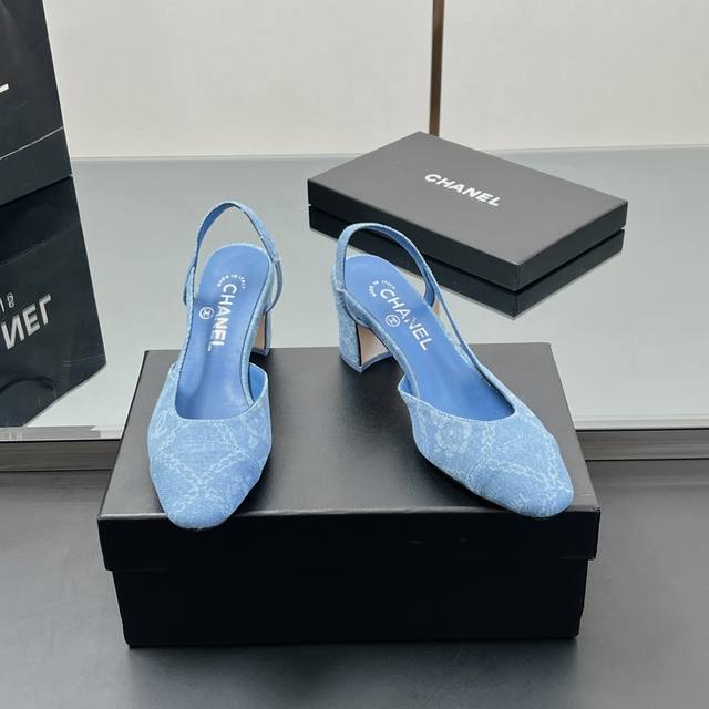 Featured Style Mini Chanel Slingback Classic Series Patchwork Chunky Heel Sandal