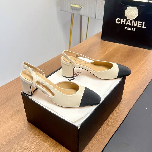 Top-Tier Version Chanel-Inspired Slingback Classic Series Patchwork Chunky Heel