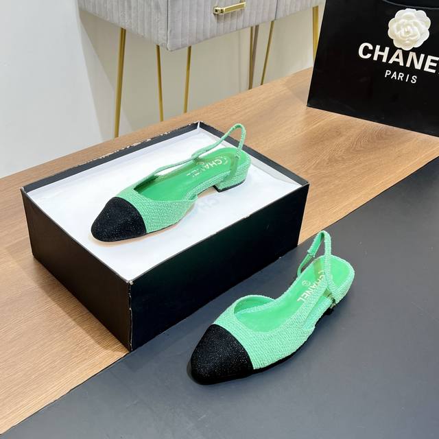 Top-Tier Version Chanel-Inspired Slingback Classic Series Patchwork Chunky Heel