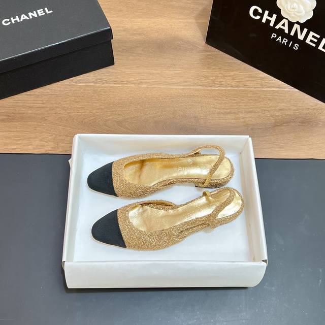 High Version Little Chanel Slingback Classic Series Patchwork Chunky Heel Sandal