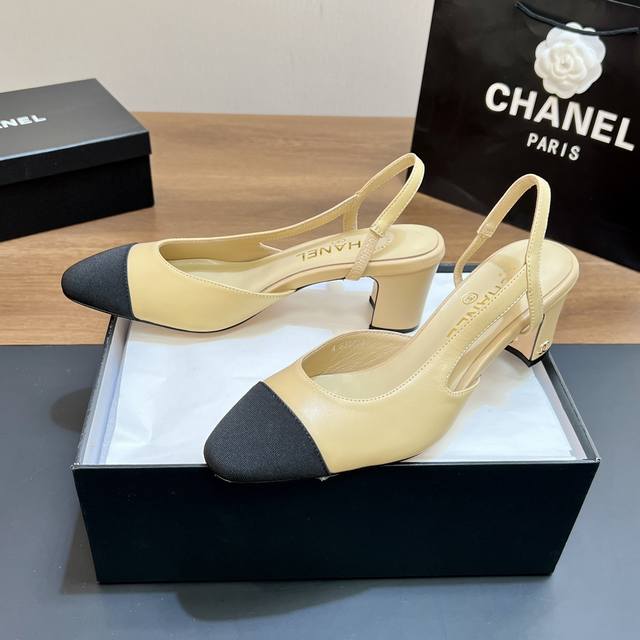 Top-Tier Version Chanel-Inspired Slingback Classic Series Patchwork Chunky Heel