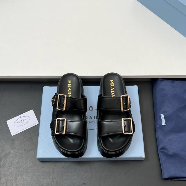 Featured Style High Quality! Prada Thick-Soled Crisscross Strap Velcro Sandals H