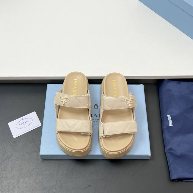 Featured Style High Quality! Prada Thick-Soled Crisscross Strap Magic Tape Sanda