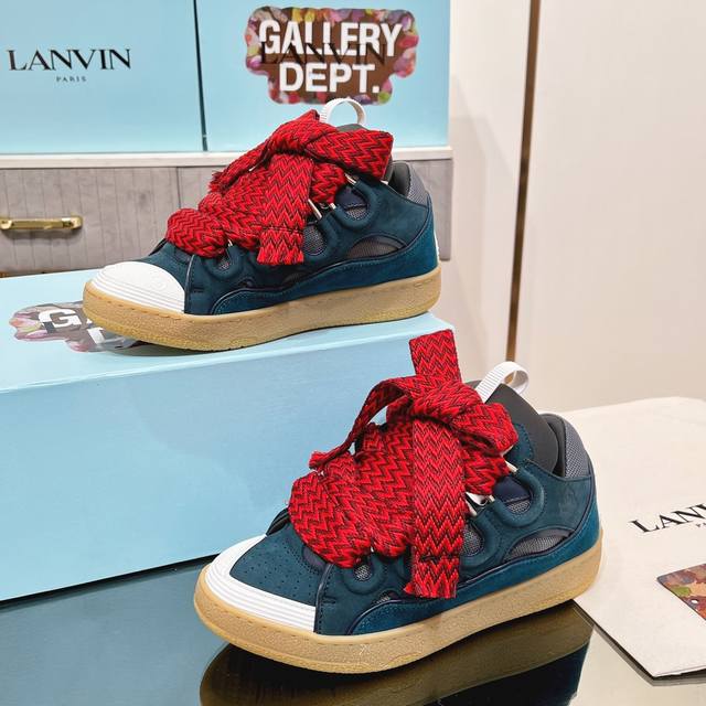 Top-Tier Version Grey Blue Lanvin Curb Couple's Edition Low-Top Fashion Sneakers