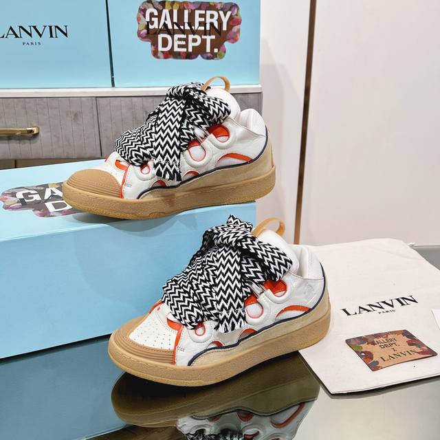 Top-Tier Version Orange Lanvin Curb Couple's Edition Low-Top Fashion Sneakers Wi
