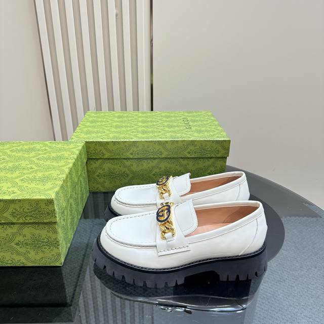 Gucc*I | Latest Autumn Collection Metal Letter Buckle Loafer With Thick Sole And