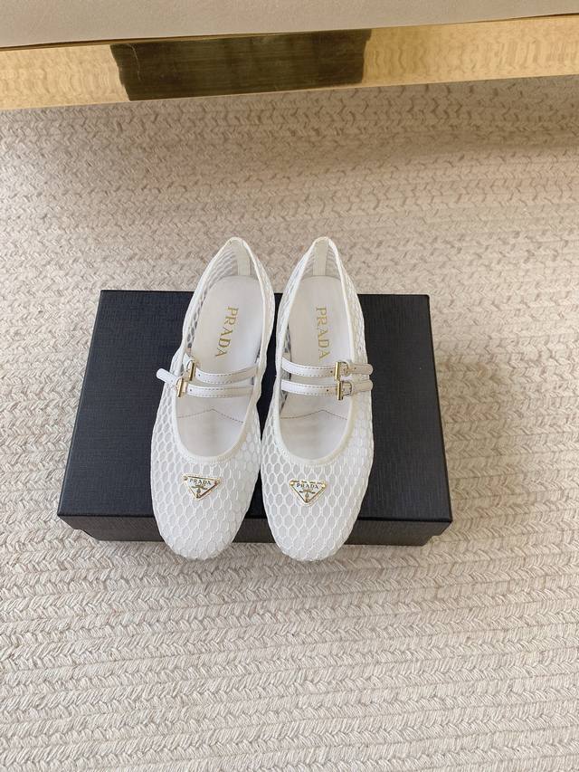 Net, Leather Prad*Ss25 Classic Ballet Shoes Original Last, Top-Quality Material