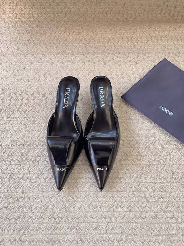 Prad*Ss25 New Small Cat Heel Slippers Original Last Top Quality Material Upper: