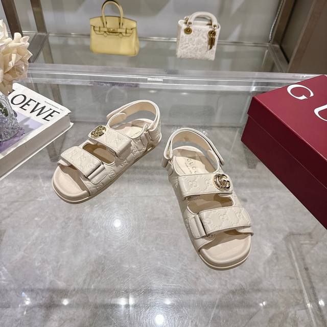 8868-1 White 35-40 Gucci Paris 2025 Spring New Marmont Gg Embossed Leather Sanda