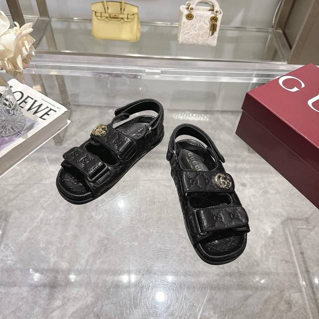 8868-1 Black 35-40 Gucci Paris 2025 Spring New Marmont Gg Embossed Leather Sanda