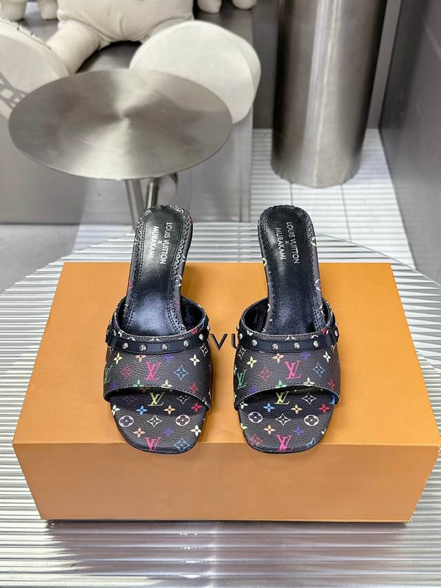 Cat Heel 5.5Cm Genuine Leather Sole Spring/Summer New Denim Cat Heel Series Lv V