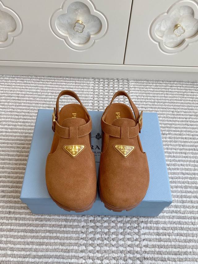 Prada 25Ss Prada Triangle Logo Thick-Soled Buckle-Front Birkenstock-Style Sandal
