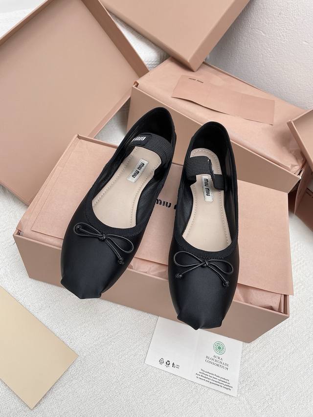 Satin Dongguan-Sourced Miu Miu Miu Miu Women's Bow-Adorned Satin Ballet Flat Ori