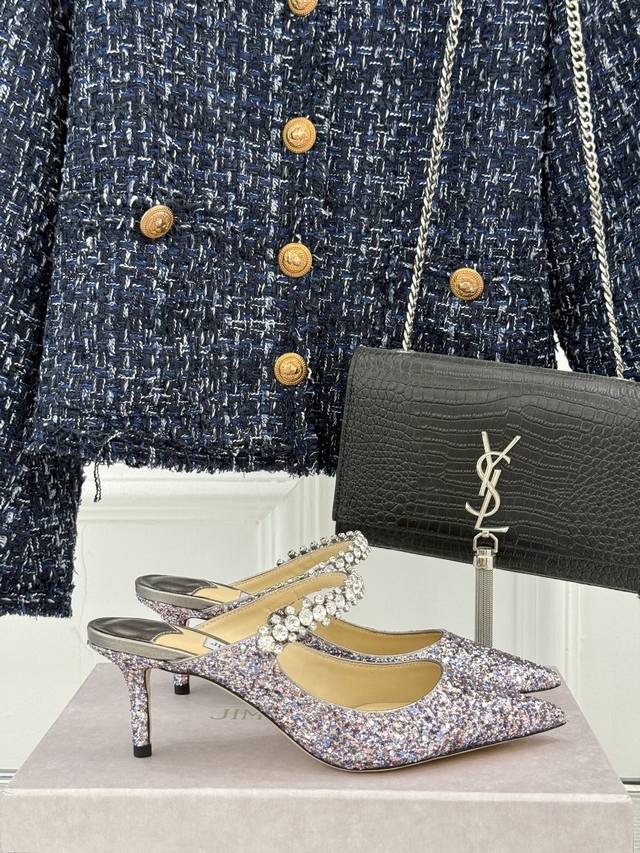 Factory Price Jimmy Choo Classic Diamond Chain Sequined Pointed-Toe High-Heel Sl