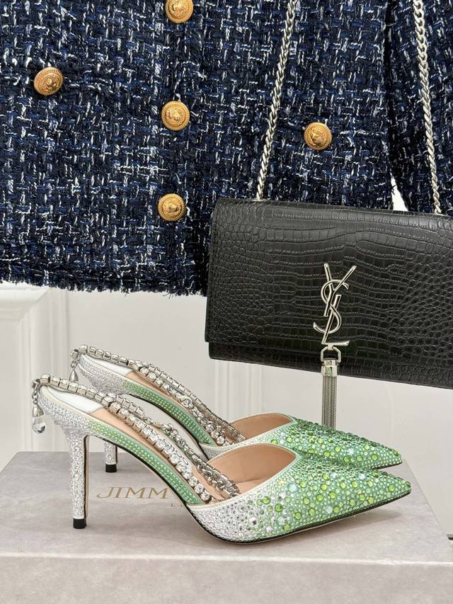 Factory Price Jimmy Choo Classic Diamond Chain-Strap Crystal-Heel Sandals The Cr