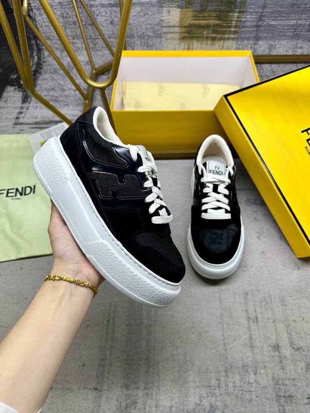 Fendi Match Lace-Up Sneakers, Orange Ff Jacquard Fabric With Matching Suede Deta