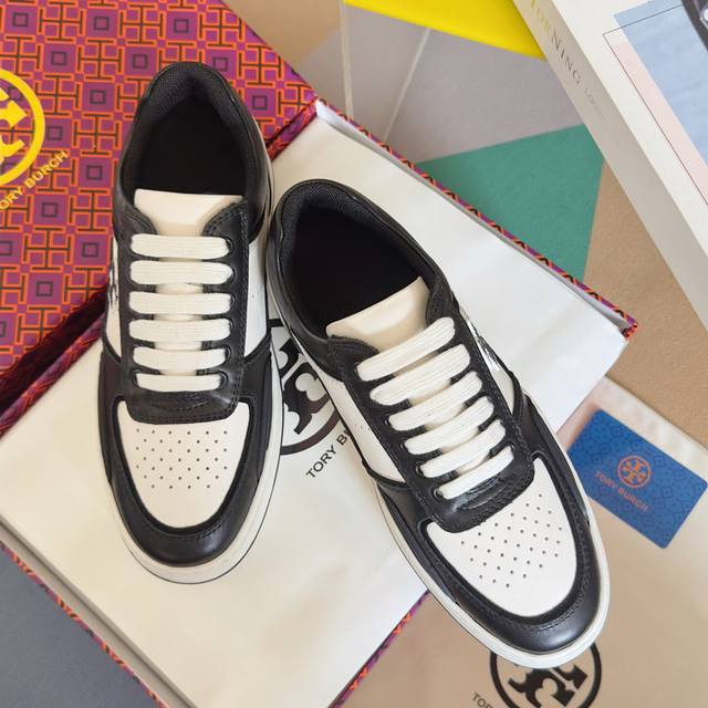 Top Version: Women's Tory Burch Clover Court Series Thick Sole Casual Sneakers A