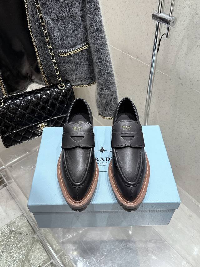 Prada 25 Thick-Soled Classic Pointed-Toe Triangle Logo Loafers The New Colorway