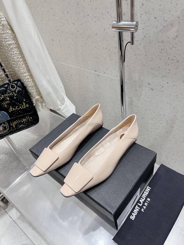Saint Laurent 2025 Spring New Arrival Top-Quality Mary Jane Square-Toe Flat Shoe