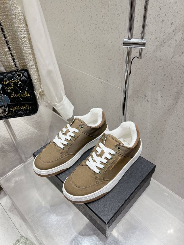 Factory-Direct Saint Laurent Ysl Sl61 White Sneakers Casual Shoes Grained Cowhid