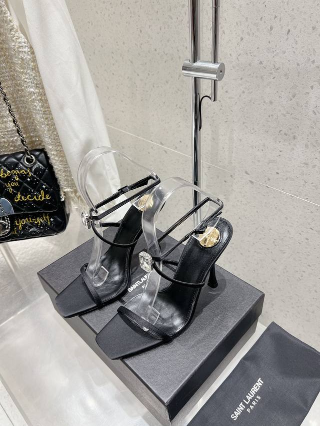 Saint Laurent*Saint Laurent Ysl New Square-Toe High-Heel Sandals Authentic Last,