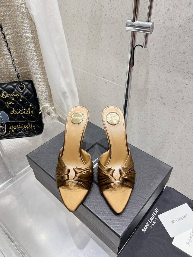 Slippers Sandals Saint Laurent Ysl New Style Pointed-Toe High-Heel Sandals Authe