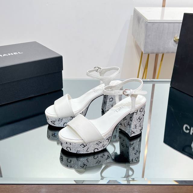High Version. So Beautiful! Chanel New Water-Beaded Thick-Soled Sandals With Hig