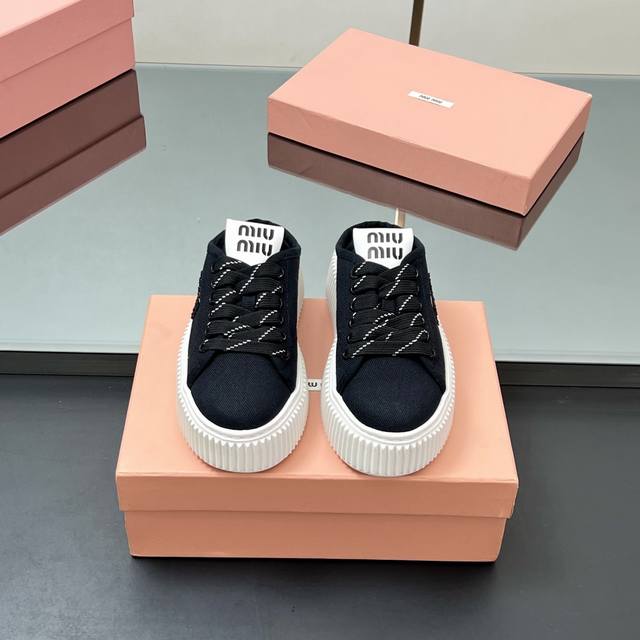 Featured Style 2025Ss Miumiu Miu Miu Thick Sole, Loose Sole Half-Slip, Canvas Sh