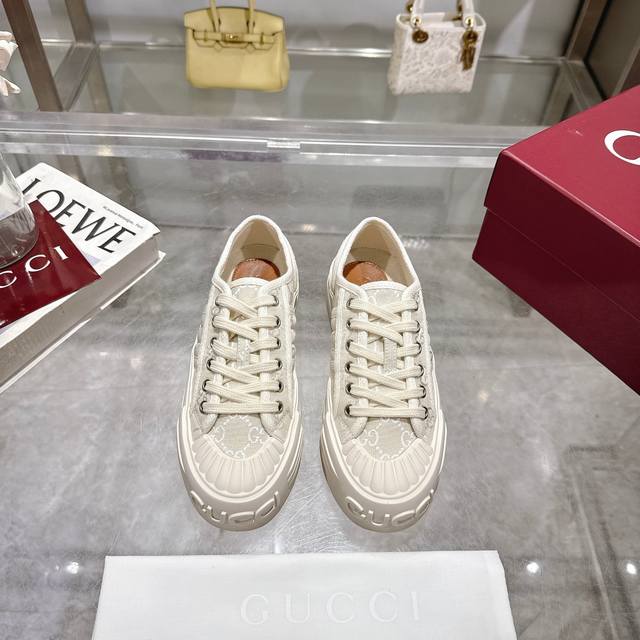 Gucci New White Sneakers Young Steps, Fashionable Height, Perfect For Outings, A