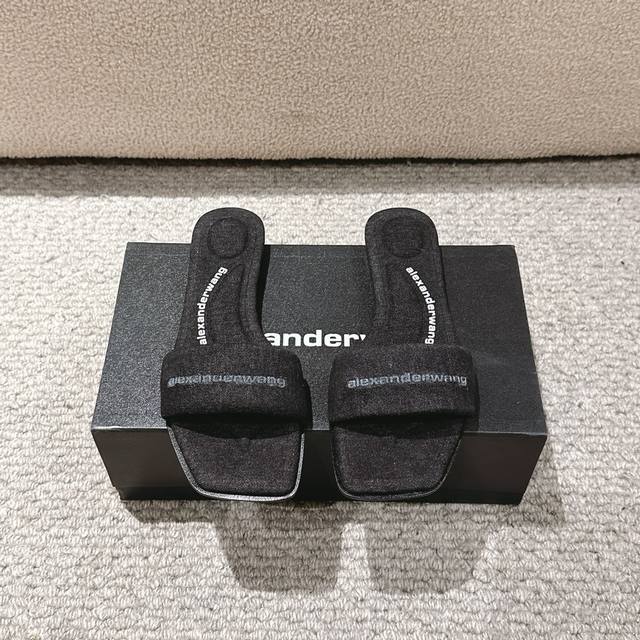 P: , Premium-Grade! Alexander Wang 2025 Flat Denim Sandals, Upper Made Of Import