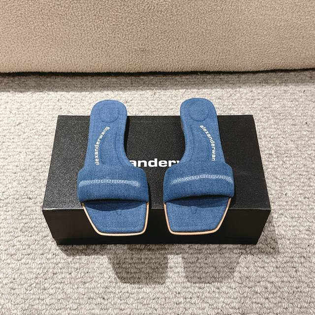 P: , Premium-Grade! Alexander Wang 2025 Flat Square-Toe Denim Canvas Sandals, Up