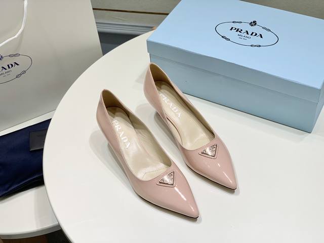 Single Shoe Open Back 380 Prada New Triangle Buckle Kitten Heel High-Heel Sandal