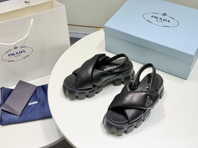 Imported Version Prada New Monolith Series Bread-Cross Thick-Soled Sandals, Stil