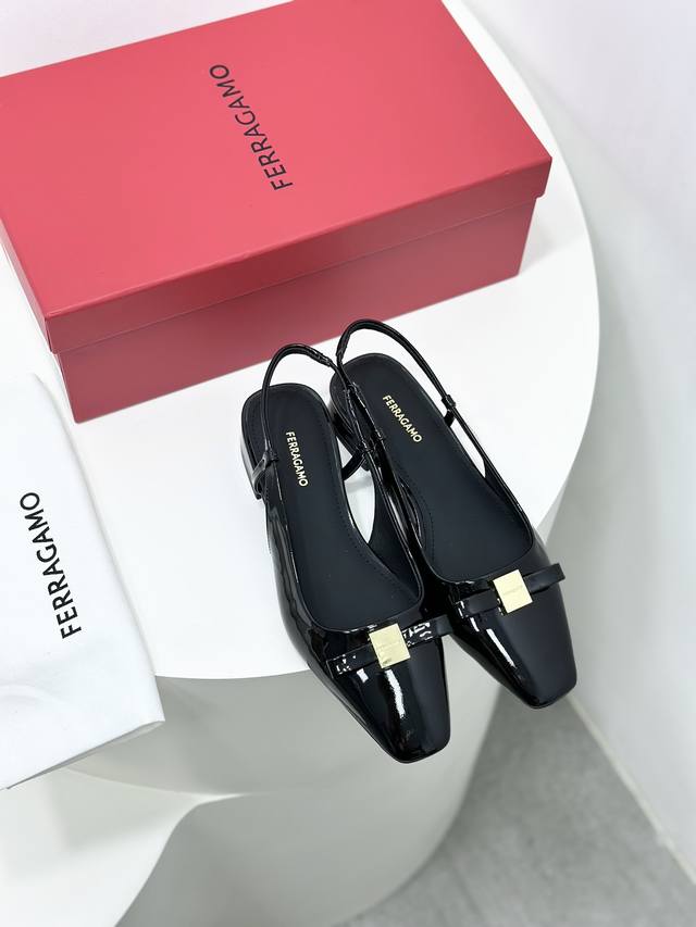 Ferragamo New Version Vara Small Bow Square Toe Open-Back Mary Jane Sandals! Stu