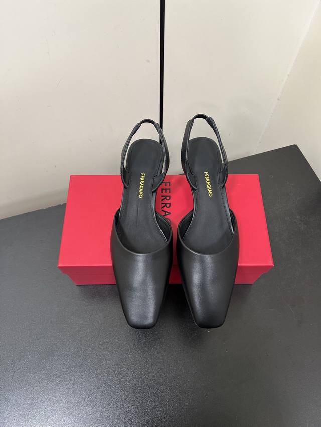 Ferragamo Summer Collection New Arrival Perforated Metal Heel Open-Back Sandals