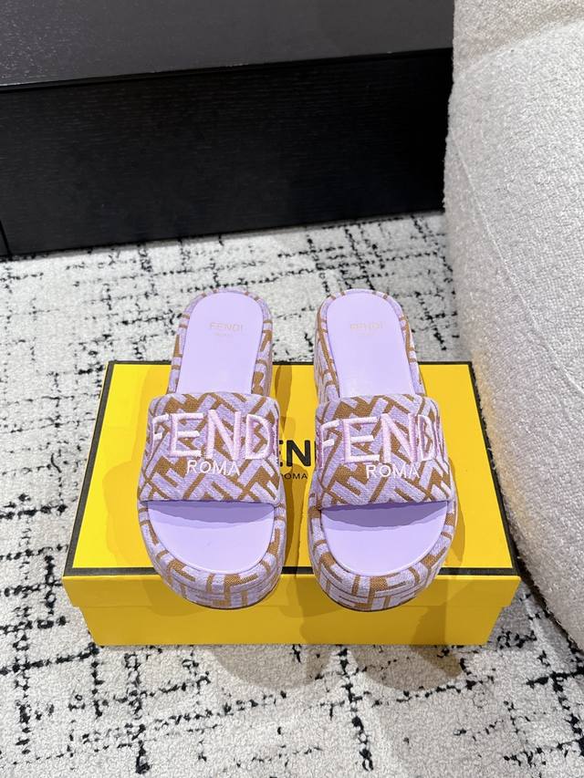 Fendi 25 Fendi New Arrival Karl Lagerfeld Double F Vintage Print Thick Sole Flip
