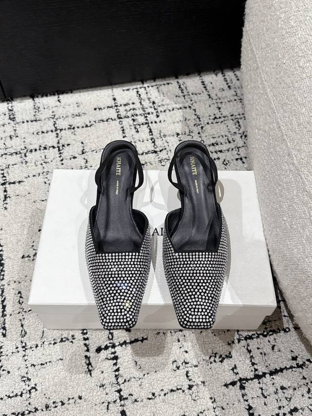 Khaite Niche 25 Spring/Summer New Arrival Simple Rhinestone Retro Chunky Heel Sq