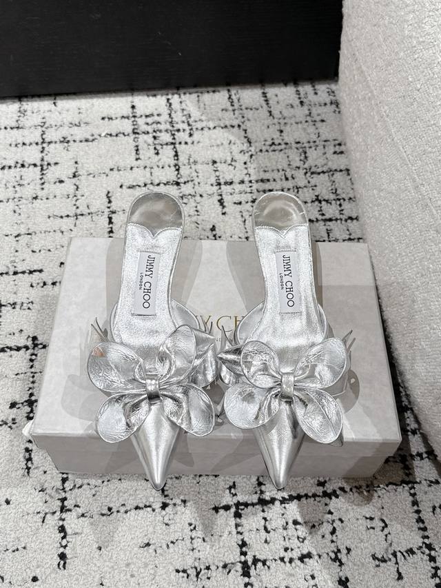 Premium-Grade Jimmy Choo Zhou Yangjie 25 Staz Pointed-Toe Bow-Knot Mule High Hee