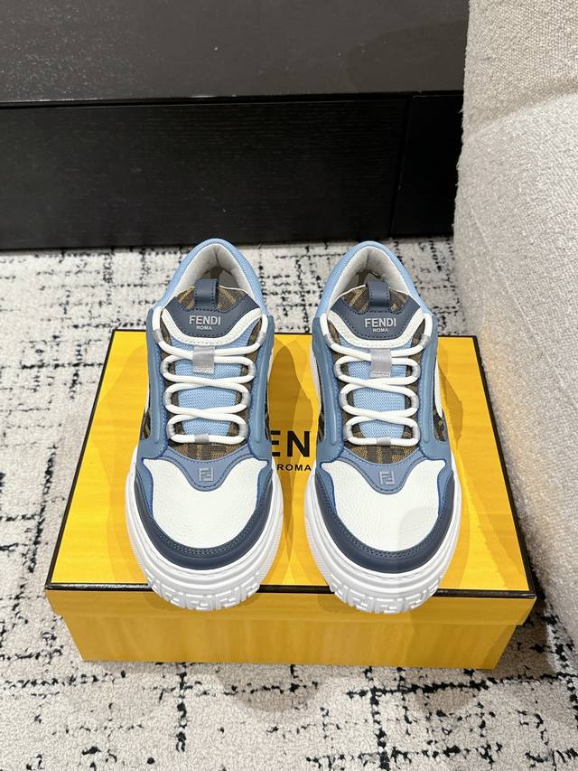 Men's Top Version Fendi 25 Latest Force Series Calfskin Ff Round Toe Thick Sole