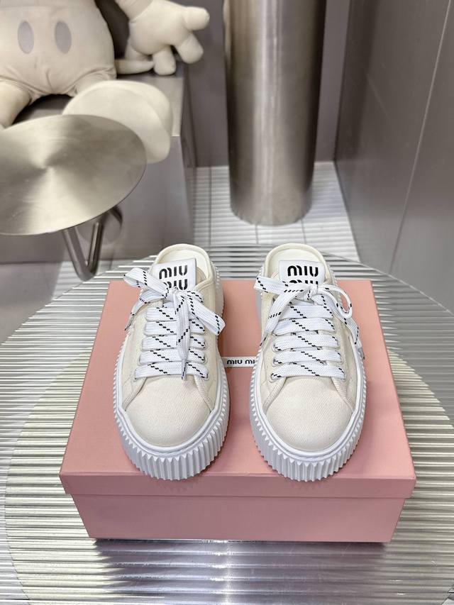 Half-Slip Style! Top-Tier Version Miu Miu Spring/Summer New Arrival Thick-Soled